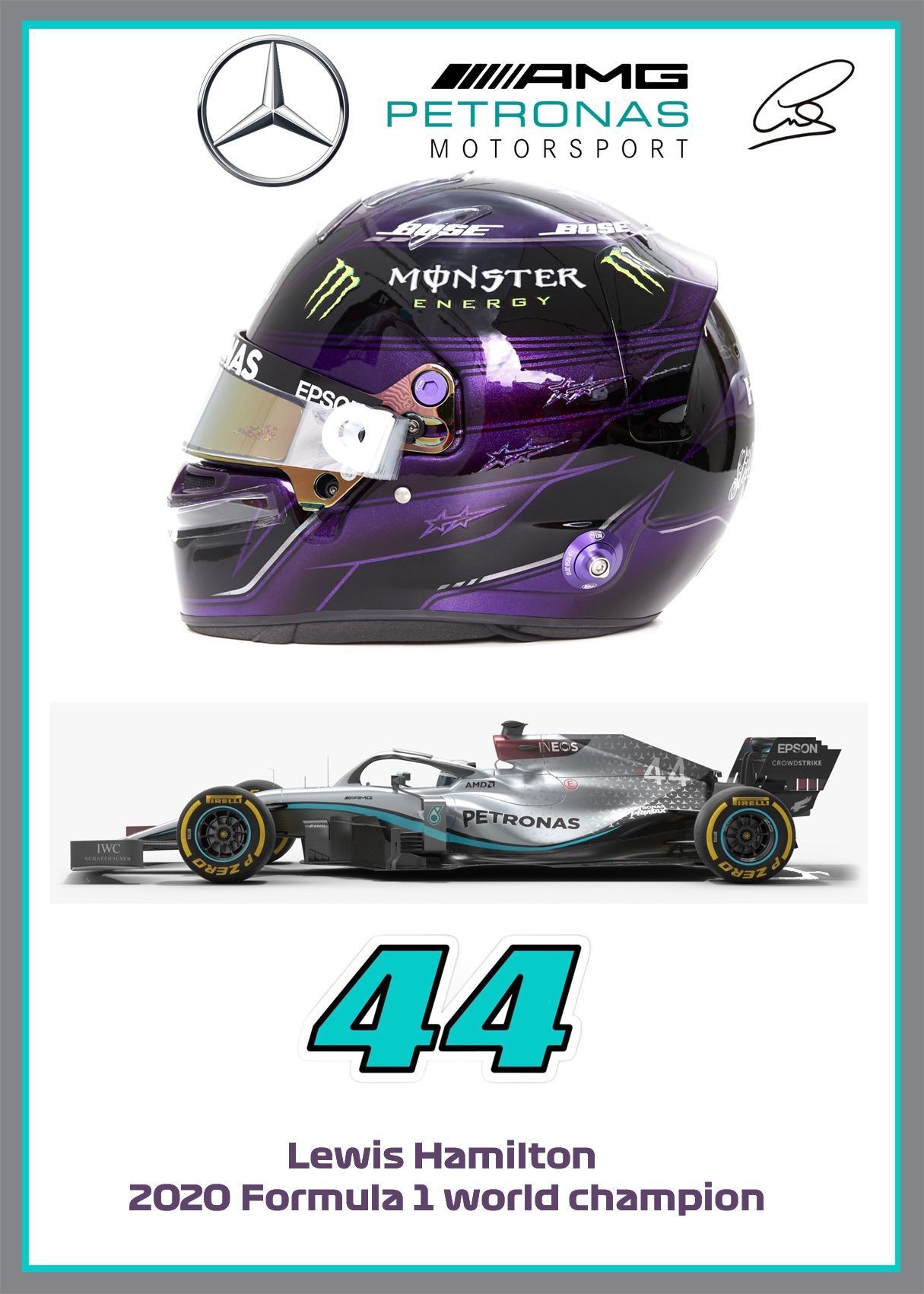 Lewis Hamilton signed F1 helmet airbrushed print – ready to frame 2020